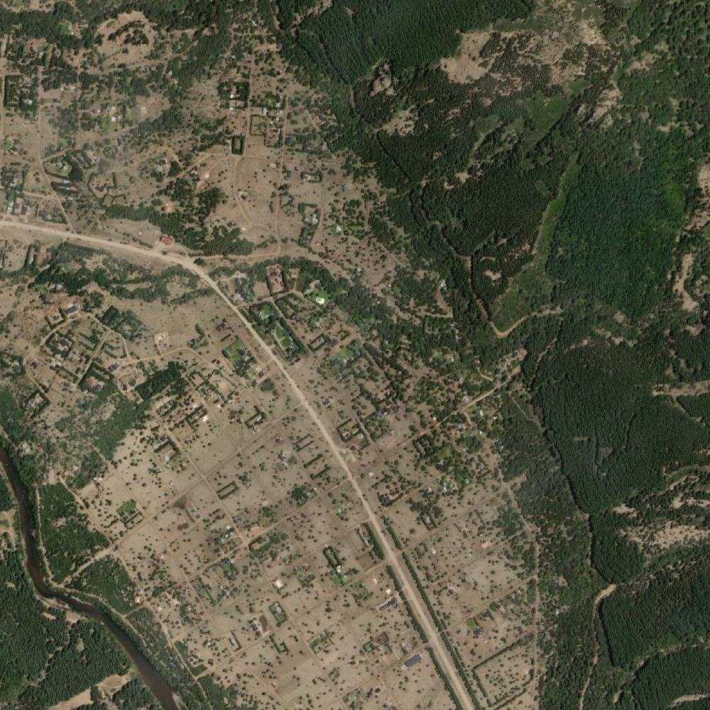 Vista satelital con la ubicación de Cabañas Meliyal, en Villa Meliquina